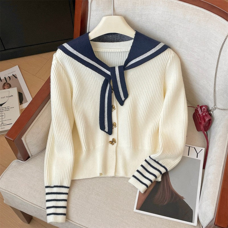 Damen Strickjacke mit nautischem Kragen und dekorativen Knöpfen Drune