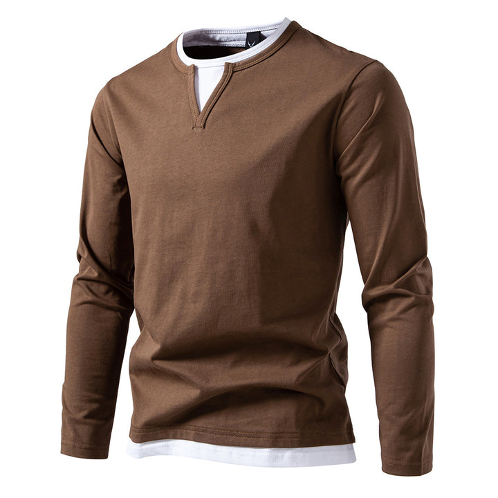 Herren Langarmshirt mit Lagen-Look und markantem Schlitzkragen Drune