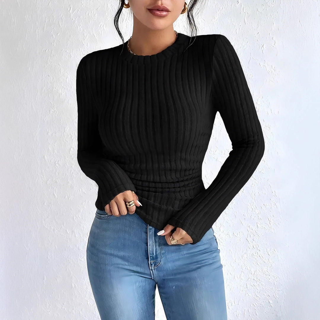 Damen Geripptes Langarmshirt mit vertikaler Plissee‑Optik und taillierter Passform Drune