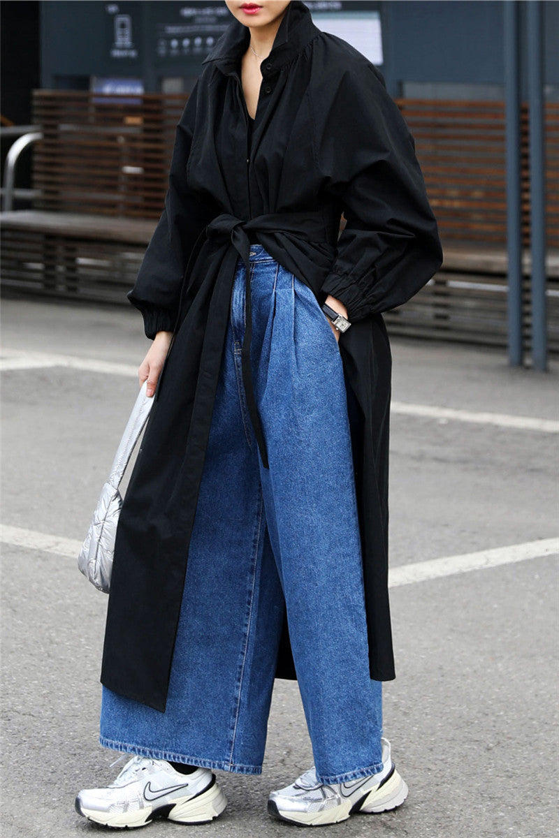 Damen Maxilanger Oversize-Mantel mit hohem Stehkragen, geraffter Rückenpasse und kastiger Silhouette Drune