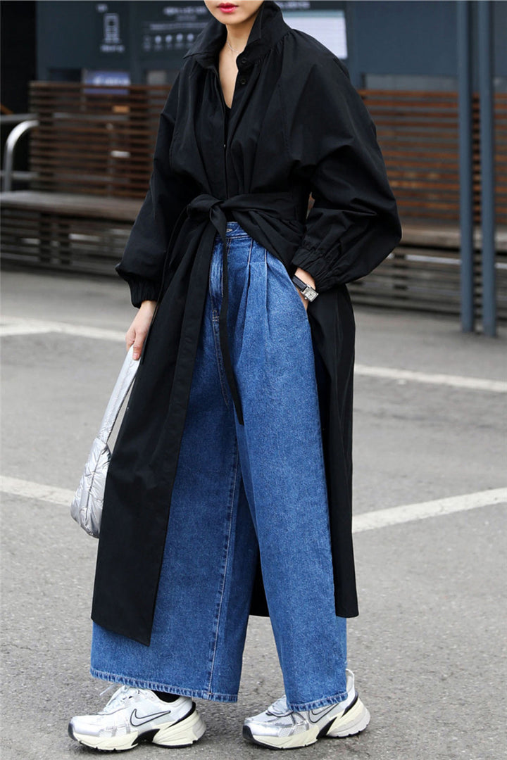 Damen Maxilanger Oversize-Mantel mit hohem Stehkragen, geraffter Rückenpasse und kastiger Silhouette Drune