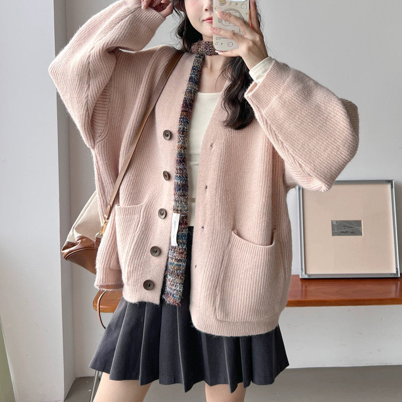 Damen Kuschelige Strickjacke mit großen Taschen und Knopfdetails Drune