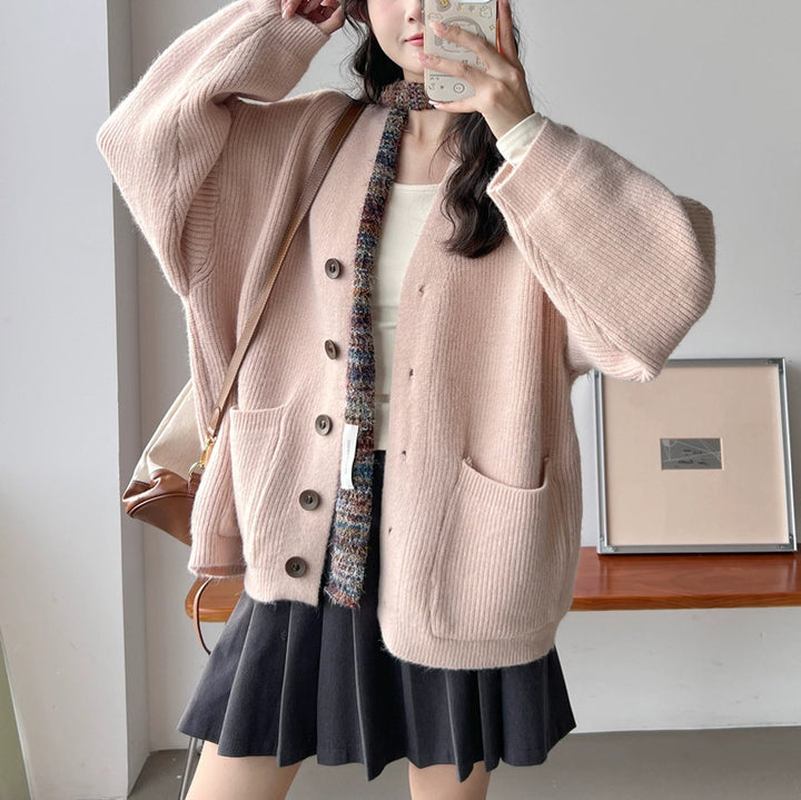 Damen Kuschelige Strickjacke mit großen Taschen und Knopfdetails Drune