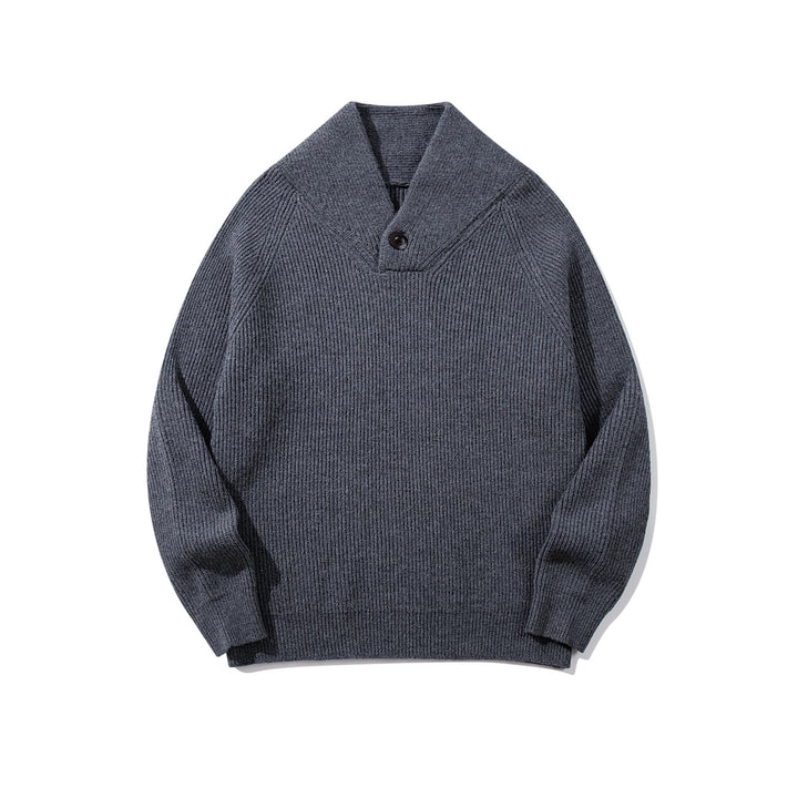 Unisex Gerippter Shawlkragen-Pullover mit Ein-Knopf-Detail Drune