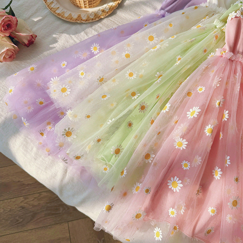 Mädchen Blumenmuster Tüllkleid Drune