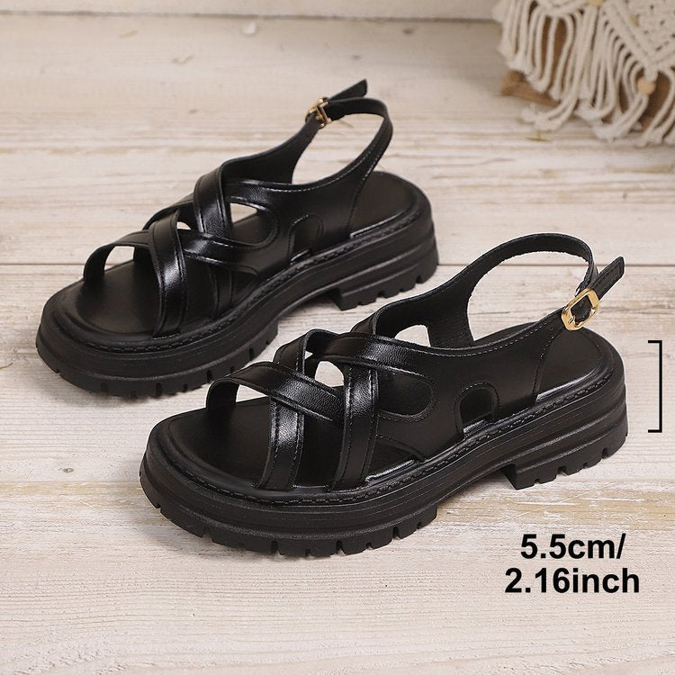 Damen komfortable Riemensandalen mit modischer Schnallenverzierung Drune