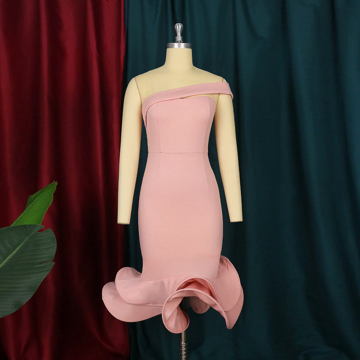 Damen figurbetontes Mermaid-Kleid mit schulterfreiem Design und wogendem Saum Drune