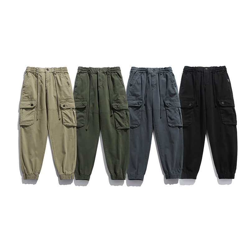 Herren Weiche Baumwoll-Utility-Cargohose im Joggerstil mit elastischem Bund und großvolumigen Klappentaschen Drune