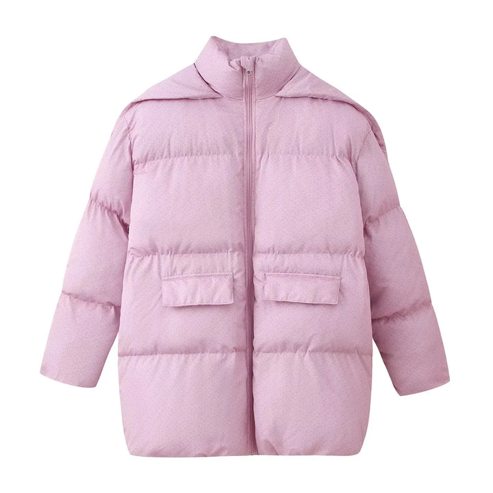 Damen nan gefütterter Oversize Steppmantel mit Kapuze, Thermowattierung und Pattentaschen Drune