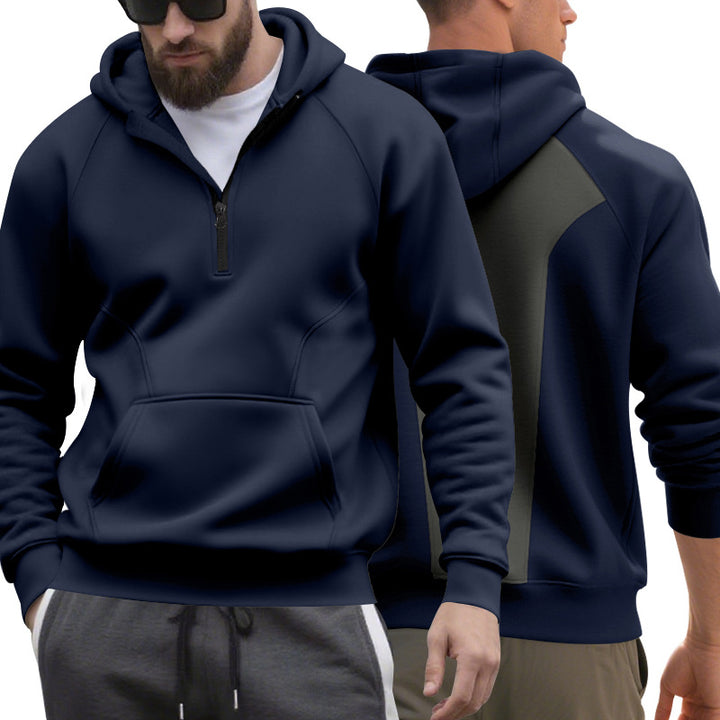 Herren nan Halbzip-Kapuzenpullover im minimalistischen Softshell-Look mit Kängurutasche und Raglanärmeln Drune