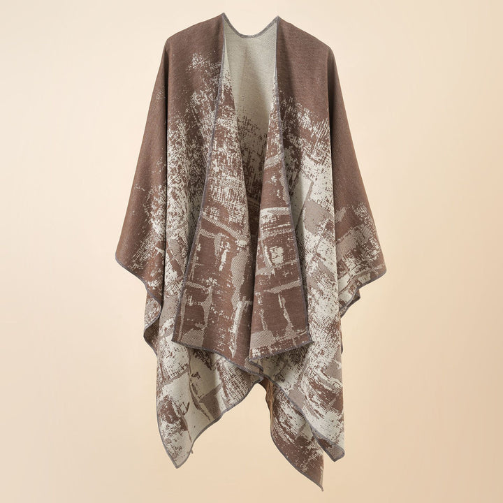 Damen Wollmix-Cape mit grafischem Jacquard, offenem Kimono-Fall und weichfallender Drapierung Drune