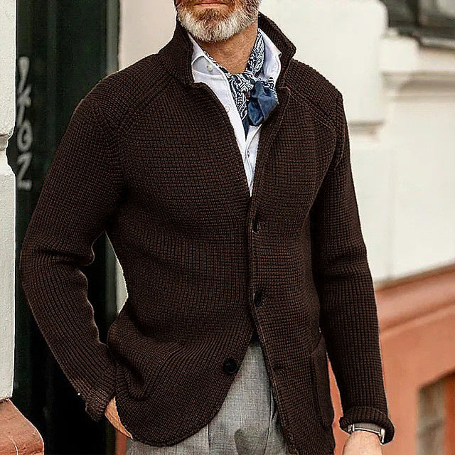 Herren Strickjacke mit Stehkragen und Strukturstrick Drune