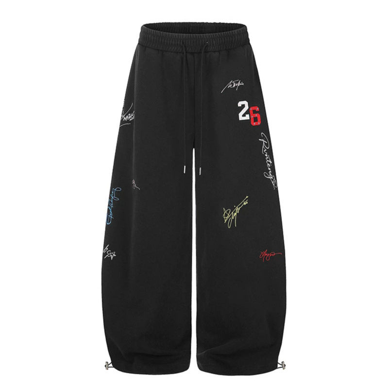 Damen Extraweite Palazzo-Sweathose mit Tunnelzugbund, Stickdetails und verstellbarem Saum Drune