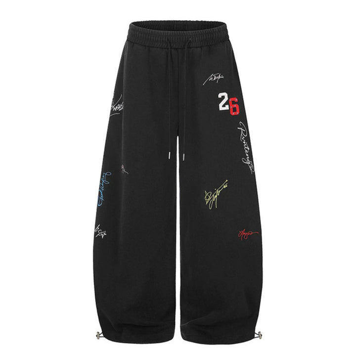 Damen Extraweite Palazzo-Sweathose mit Tunnelzugbund, Stickdetails und verstellbarem Saum Drune