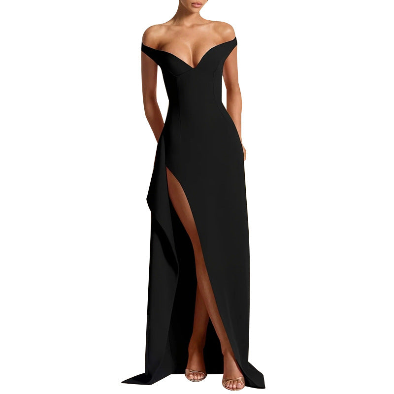 Damen Elegantes Abendkleid mit tiefem Ausschnitt und seitlichem Schlitz Drune