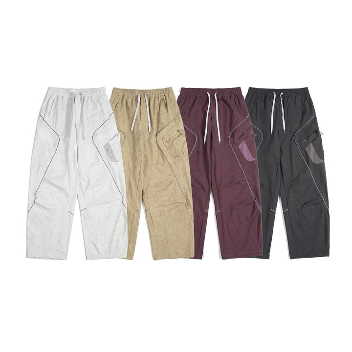 Unisex Cargo-Culotte-Hose mit elastischem Bund, Reißverschlusstaschen und Mesh‑Einsätzen Drune