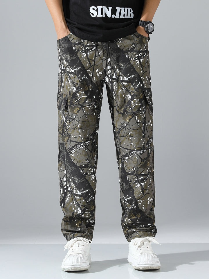 Herren Gemusterte Cargo-Jogginghose mit Tunnelzug, aufgesetzten Taschen & tapered Bein Drune