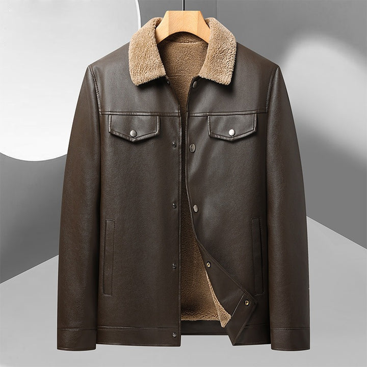Herren Kunstlederjacke mit Teddyfutter Drune