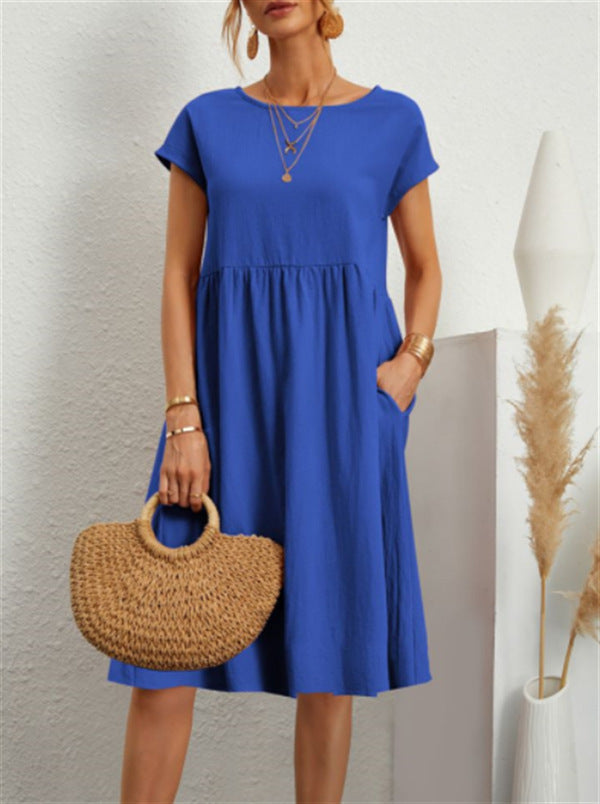 Damen Freizeitleinenkleid mit leichtem Schnitt und Taschen Drune