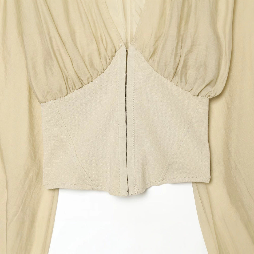 Damen Kurzes Bolero-Blouson mit tiefem V‑Ausschnitt, geraffter Passe und Ballonärmeln Drune