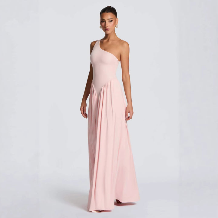 Damen Elegantes asymmetrisches Maxikleid mit fließendem Rock und raffinierten Drapierungsdetails Drune