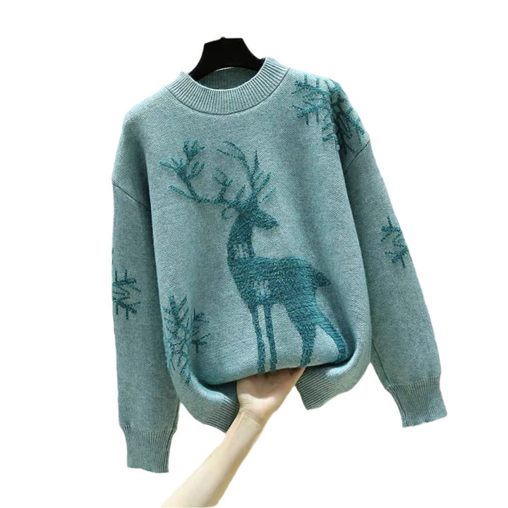 Damen Gemusterter Strickpullover mit Rentier-Jacquard, Rundhalsausschnitt und geripptem Saum Drune