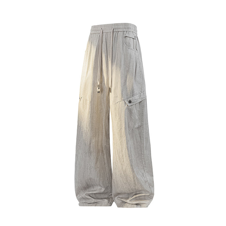 Damen Weite Leinenoptik-Cargohose mit Tunnelzugbund und großen Klapptaschen Drune