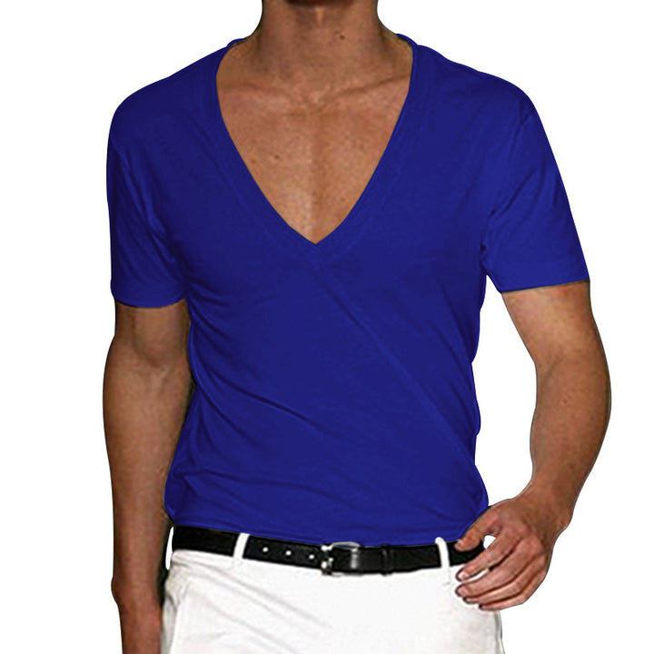 Herren nan tailliertes Kurzarmshirt mit tiefem V-Ausschnitt aus weichem Baumwoll-Modalmix Drune