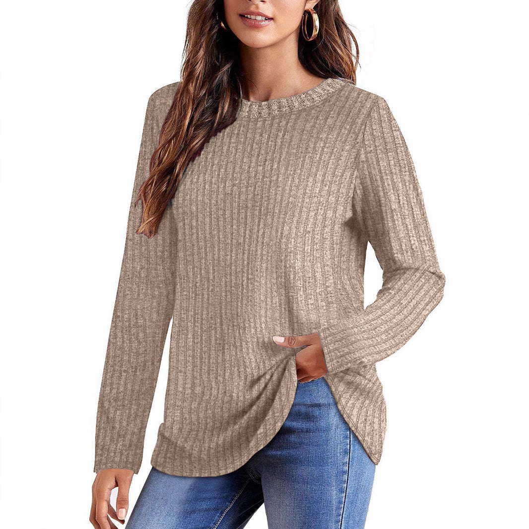 Damen Geripptes Feinstrick-Longsleeve mit Rundhalsausschnitt und asymmetrischem Saum Drune