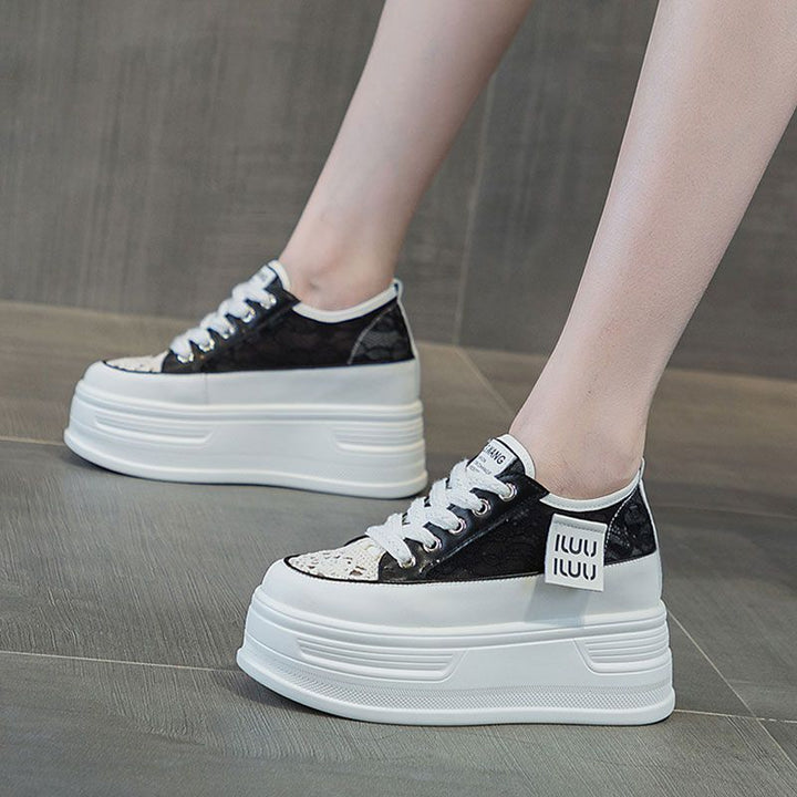 Damen Chunky Plateausneaker mit atmungsaktiver Mesh-Oberfläche und modischer Schnürung Drune
