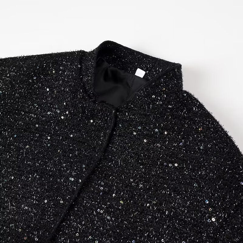 Damen nan glitzernde kurze Boxy-Jacke mit elastischem Saum und dezentem Stehkragen Drune