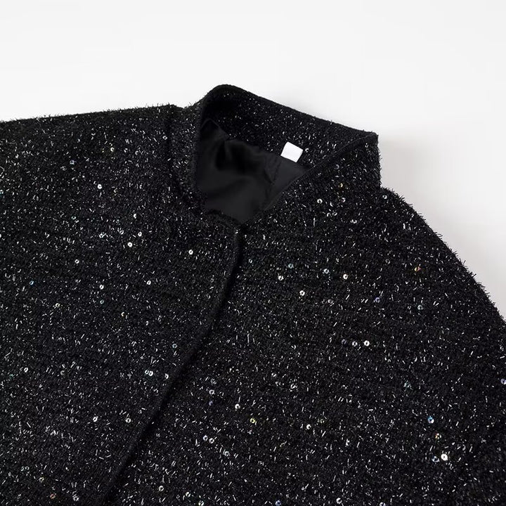 Damen nan glitzernde kurze Boxy-Jacke mit elastischem Saum und dezentem Stehkragen Drune