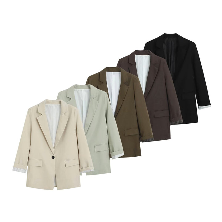 Damen Longline Ein-Knopf-Blazer mit Umschlagärmeln und Pattentaschen Drune