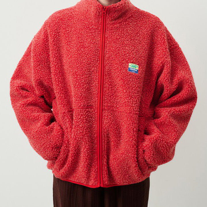 Damen Plüschjacke mit hohem Kragen und seitlichen Taschen Drune