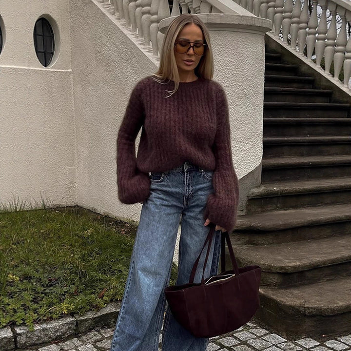 Damen Oversize-Mohairpullover mit voluminösen Ballonärmeln und Feinstrickkragen Drune