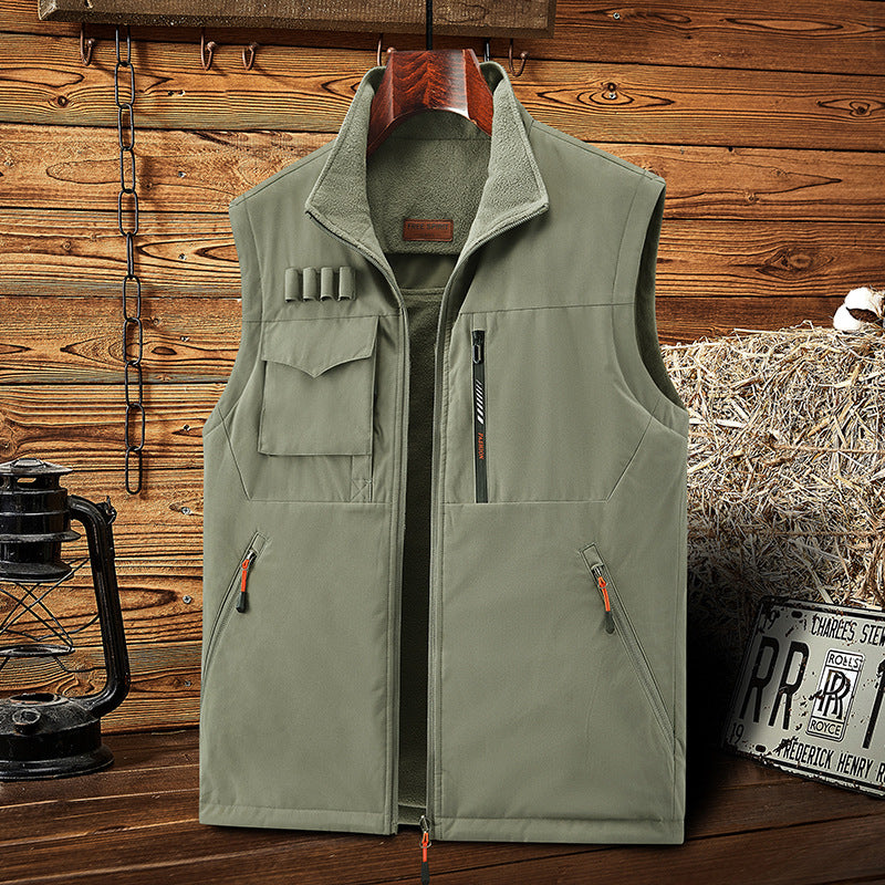 Herren Multifunktionale Outdoor‑Weste mit Fleece‑Futter, Mehrfachtaschen und Patronen‑Schlaufen Drune