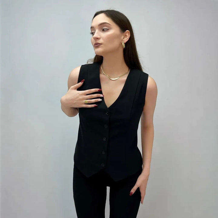 Damen ärmellose Bluse mit Knopfleiste Drune
