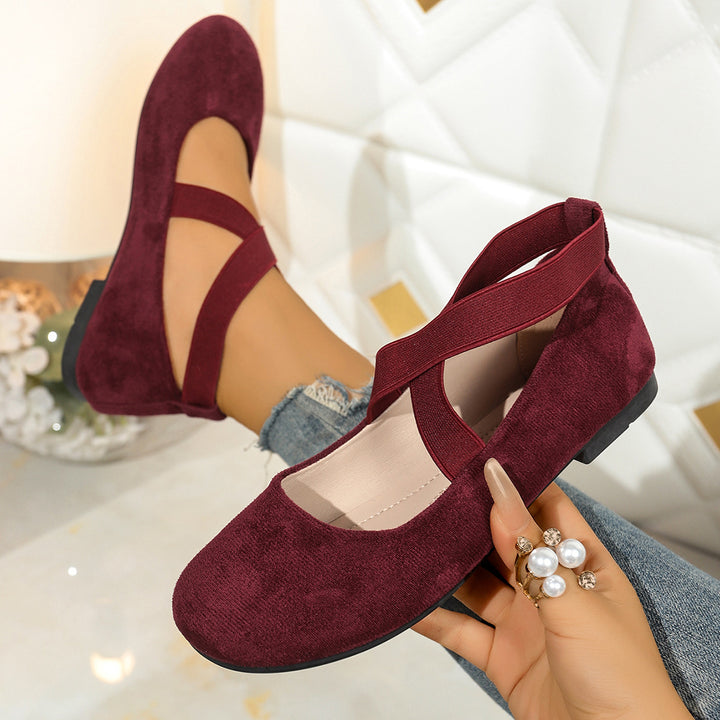 Damen Ballerinas mit elastischen Kreuzriemen und weichem Samtvelours-Obermaterial Drune