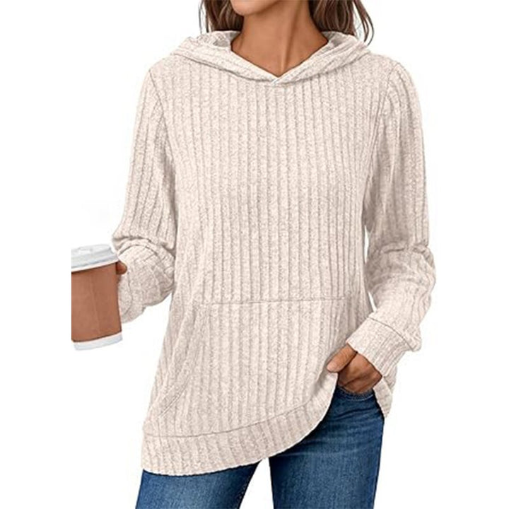 Damen kuscheliger Hoodie mit geripptem Design und praktischer Kängurutasche Drune