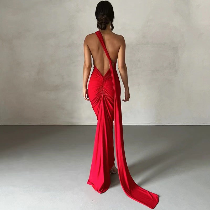 Damen Abendkleid im asymmetrischen Schnitt mit elegantem Schlitz und fließendem Stoff Drune