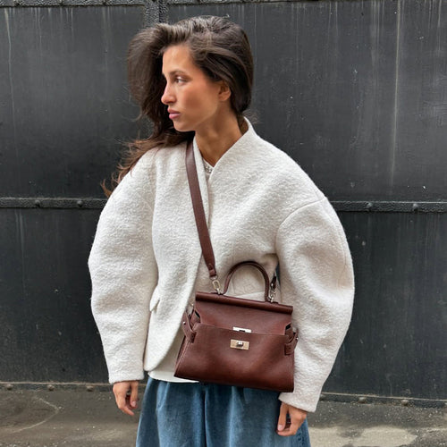 Damen Trendige Boucle-Jacke mit überschnittenen Schultern und Knopfverschluss Drune