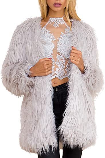 Damen Extravagante Kunstfelljacke mit flauschiger Textur Drune