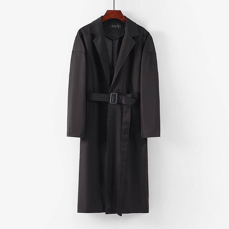 Damen Longline Trenchcoat mit Taillengürtel und fallendem Revers Drune
