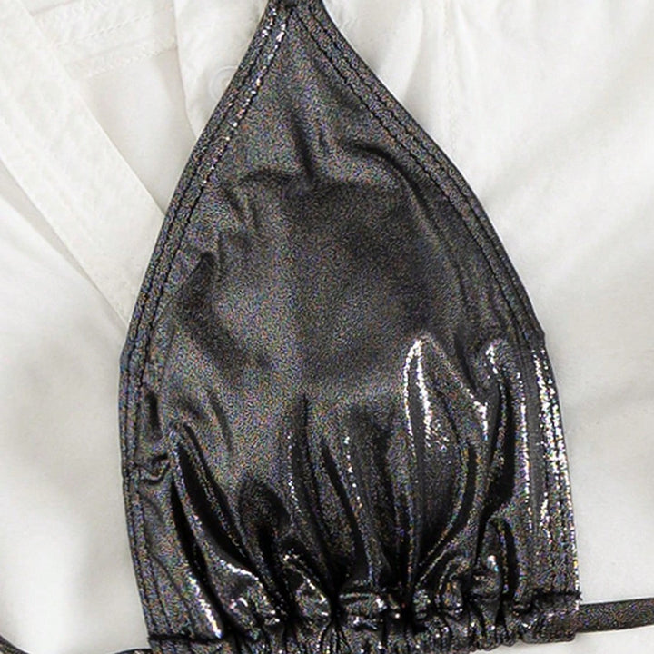 Damen Triangel-Bikini mit verstellbaren Bändern und glänzendem Design Drune