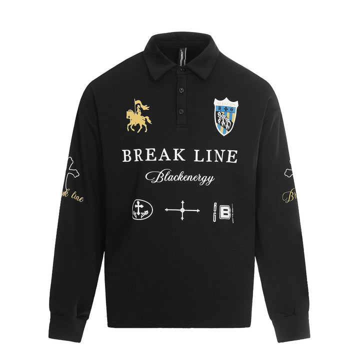 Unisex Rugby-Poloshirt mit Kentkragen, Logoprints und Oversize-Schnitt Drune