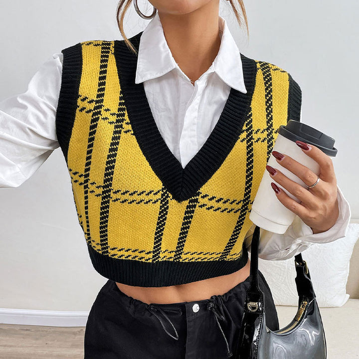 Damen Karo Strickoberteil Drune