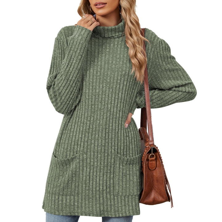Damen Oversize Strickpullover mit hochgeschlossenem Kragen und praktischen Taschen Drune