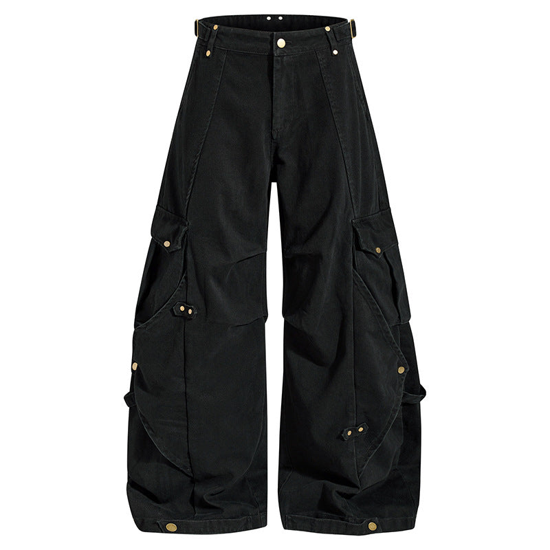 Damen weite Cargo‑Culotte‑Hose mit verstellbaren Riemen, großen Klappentaschen und Ballon‑Silhouette Drune