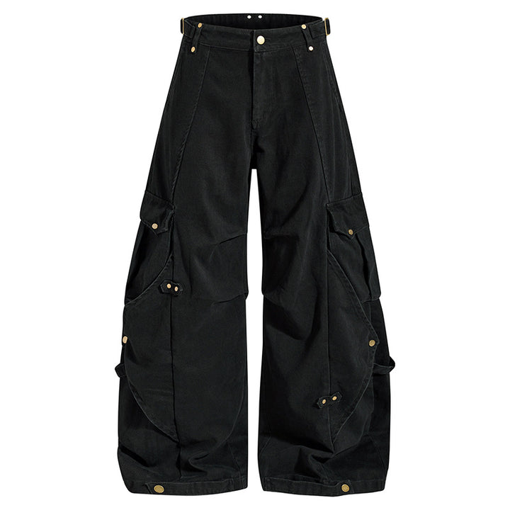 Damen weite Cargo‑Culotte‑Hose mit verstellbaren Riemen, großen Klappentaschen und Ballon‑Silhouette Drune