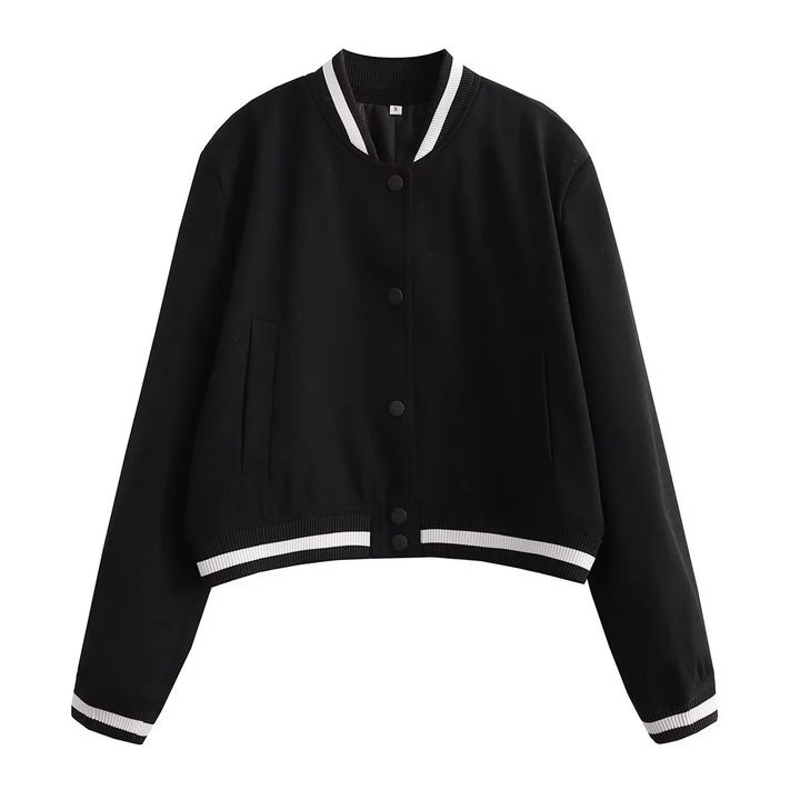 Damen modische Bomberjacke mit kontrastierendem Strickbund und praktischen Taschen Drune